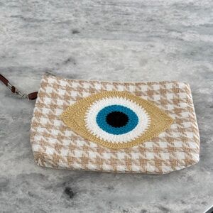 Stylish Beige and Blue Eye Pattern Clutch